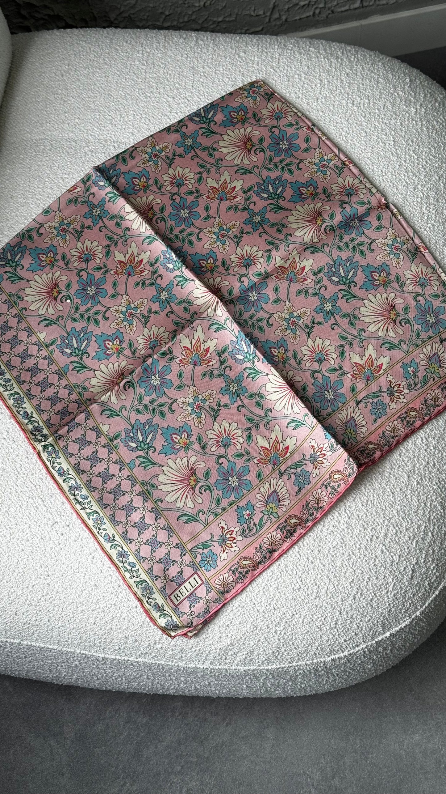 Belli Pembe Etnik Desen %100 Twill İpek Eşarp 4314-81
