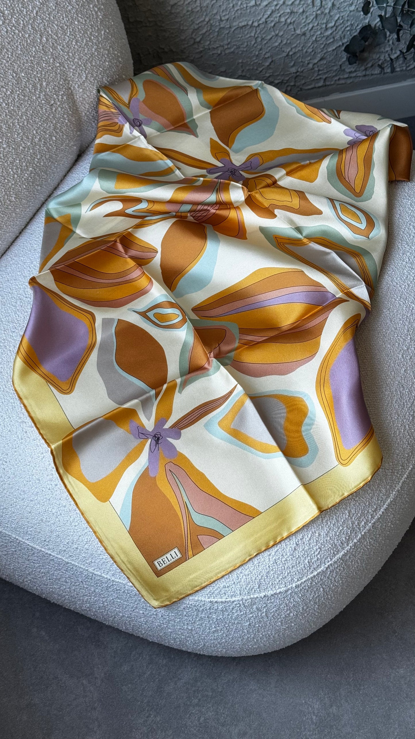 Belli ?? Soyut Desen %100 Twill İpek Eşarp 4318-??