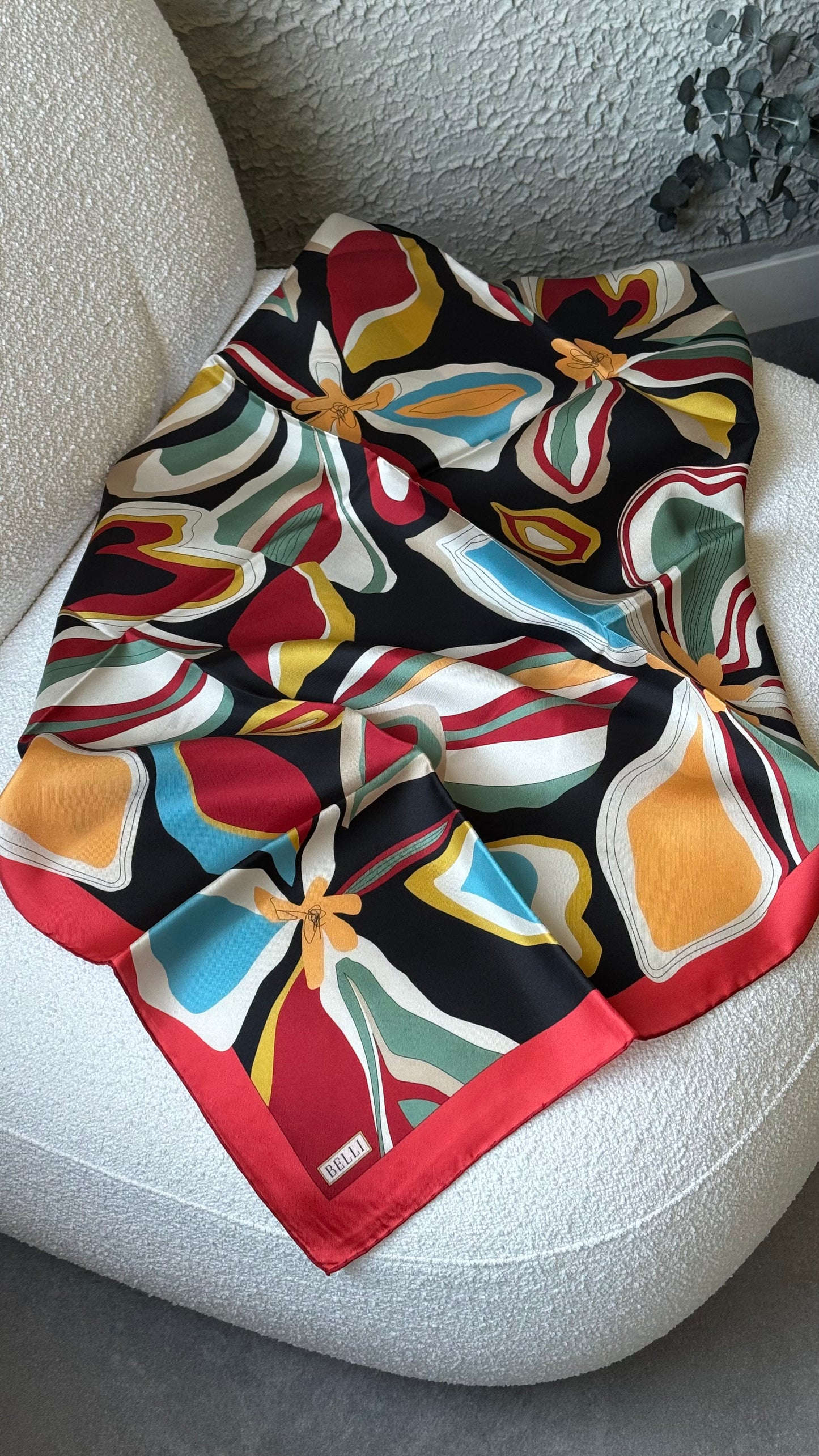 Belli ?? Soyut Desen %100 Twill İpek Eşarp 4318-??