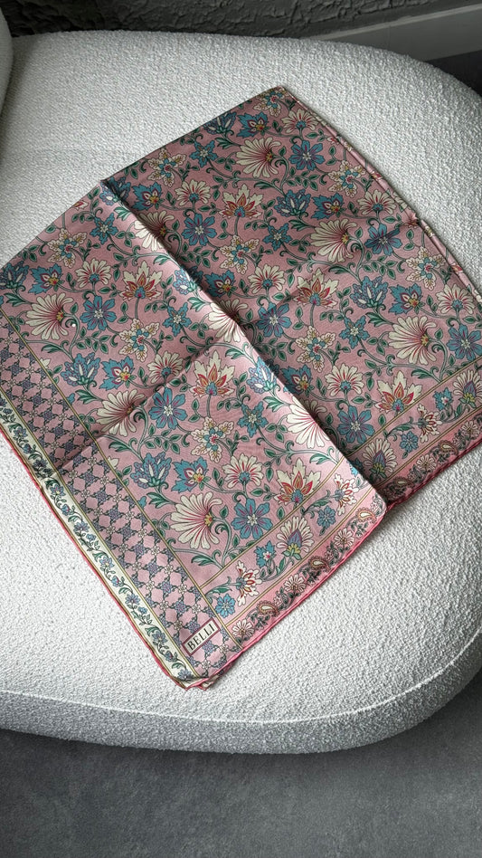Belli Pembe Etnik Desen %100 Twill İpek Eşarp 4314-81