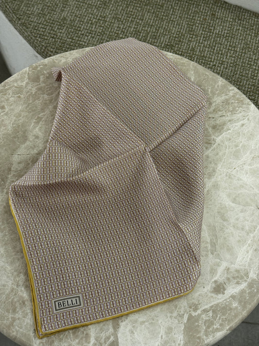 Belli Sarı Monogram Desen %100 Twill İpek Eşarp 4321-04
