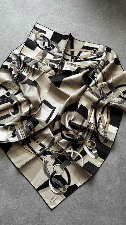 Belli Bej Obje Desen %100 Twill İpek Eşarp 4300-85