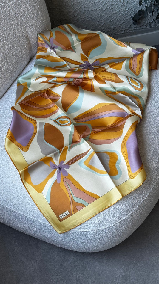 Belli ?? Soyut Desen %100 Twill İpek Eşarp 4318-??