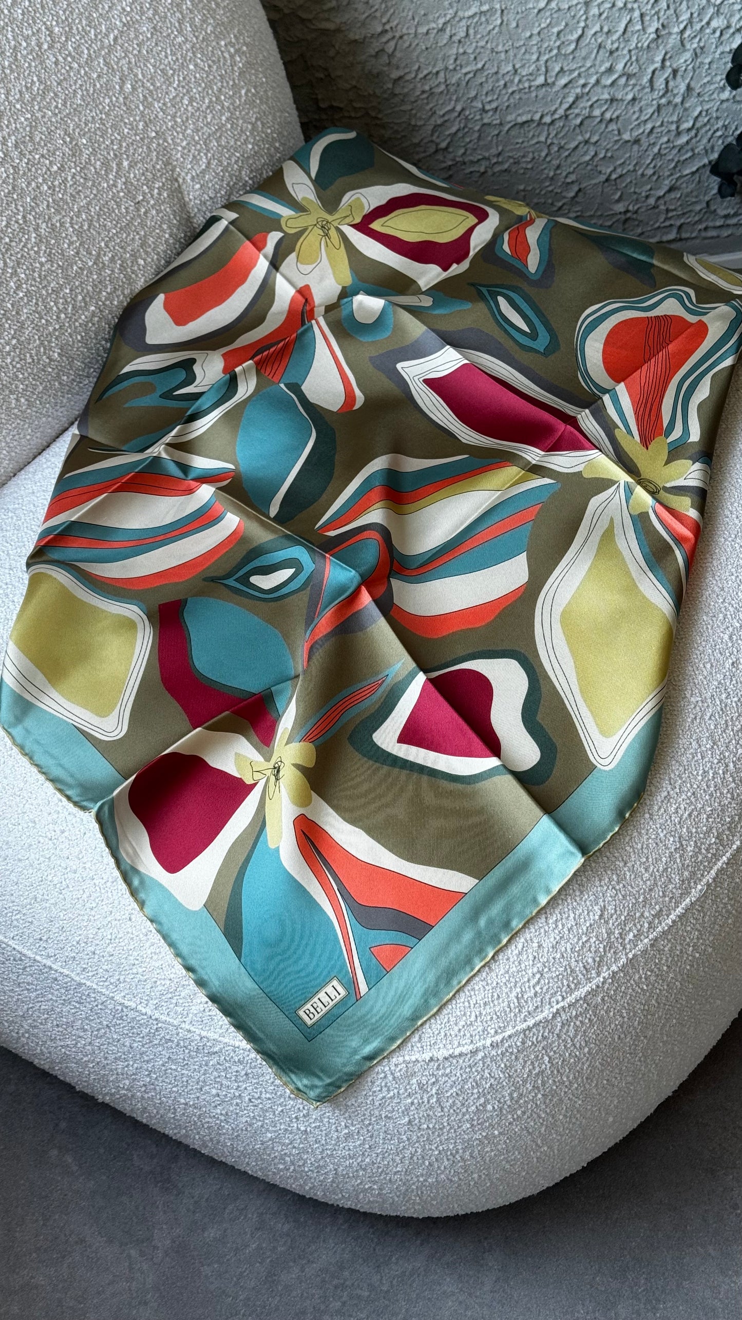 Belli ?? Soyut Desen %100 Twill İpek Eşarp 4318-??