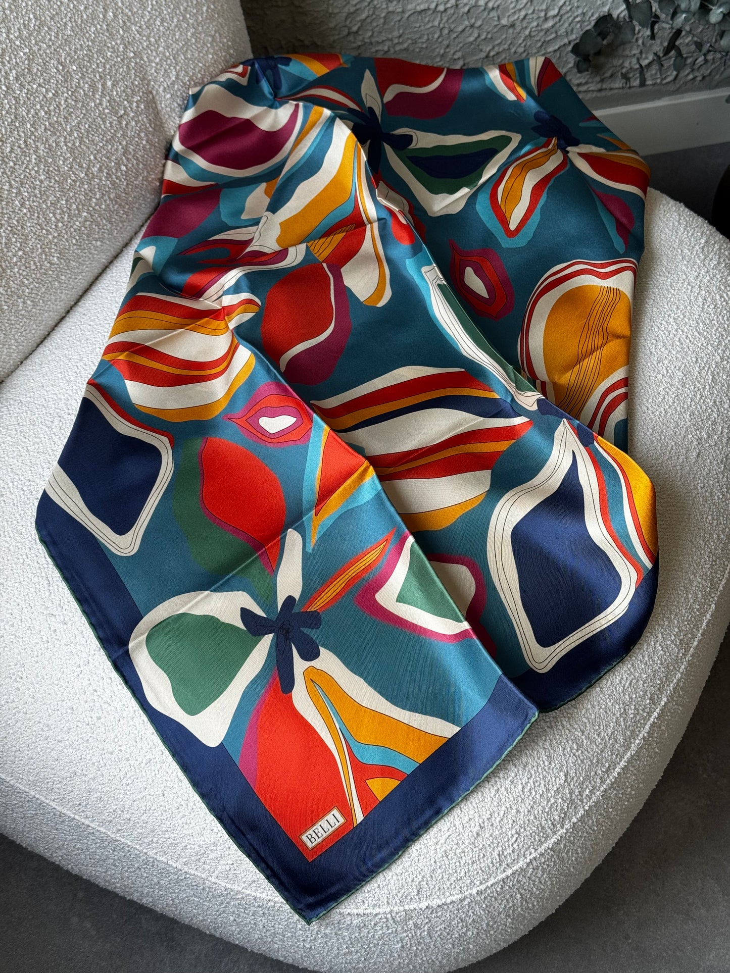 Belli ?? Soyut Desen %100 Twill İpek Eşarp 4318-??
