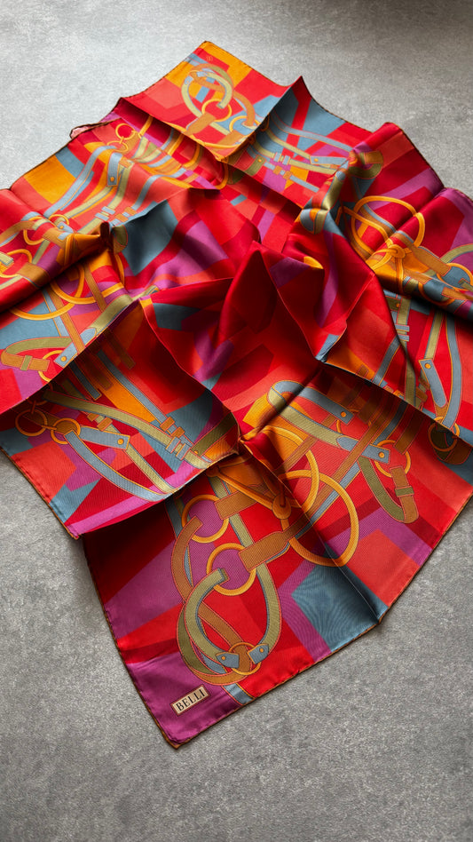 Belli Bordo Obje Desen %100 Twill İpek Eşarp 4300-80