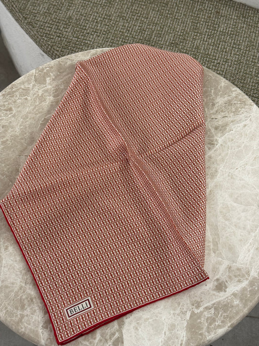 Belli Kırmızı Monogram Desen %100 Twill İpek Eşarp 4321-83