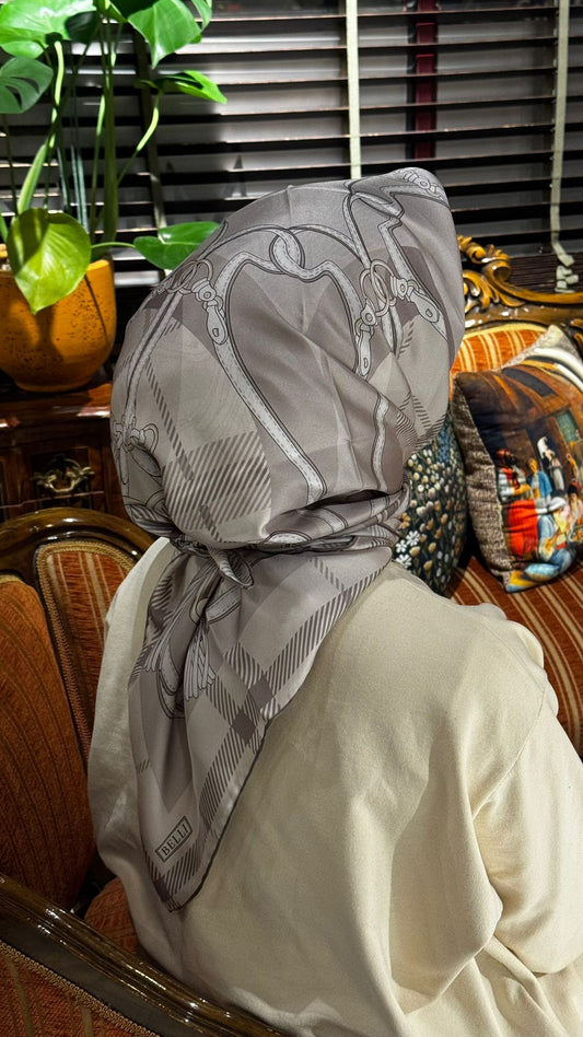 Belli Ekose Kemer Desen İpek Eşarp 4206D (TWILL) Taş - 08
