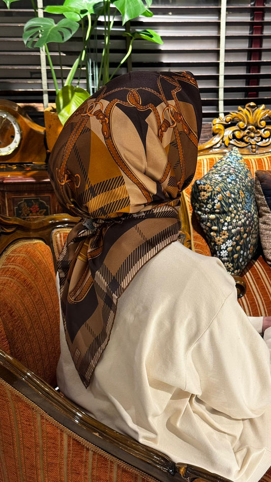 Belli Ekose Kemer Desen İpek Eşarp 4206D (TWILL) - 02