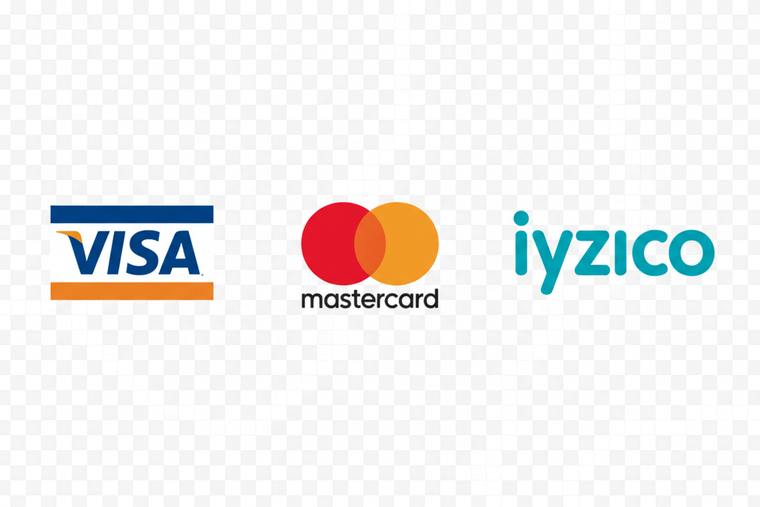 Visa, Mastercard ve iyzico ödeme logoları